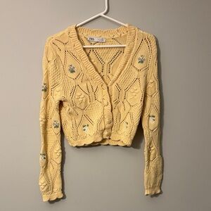Zara Light Yellow Embroidered Cardigan